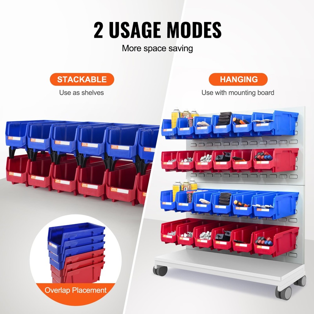 VEVOR 12-Pack Plastic Stackable Storage Bins 11x5x5 Hanging Garage Organizer