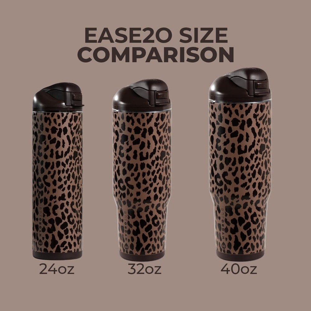 32oz Ease2o Brown Leopard Water Bottle: Straw & Chug Lid for Active Hydration