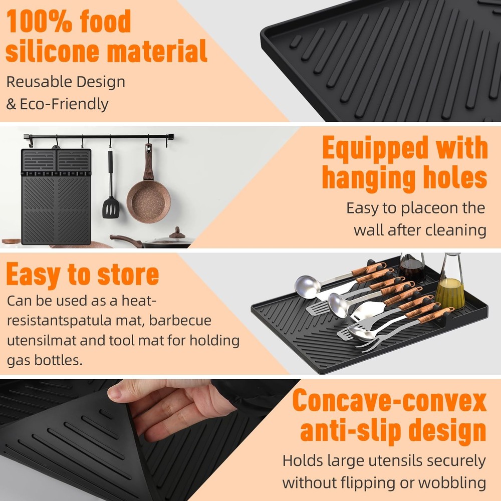 Silicone Grill Mat Compatible with Blackstone, Silicone Griddle Tools with Dr...