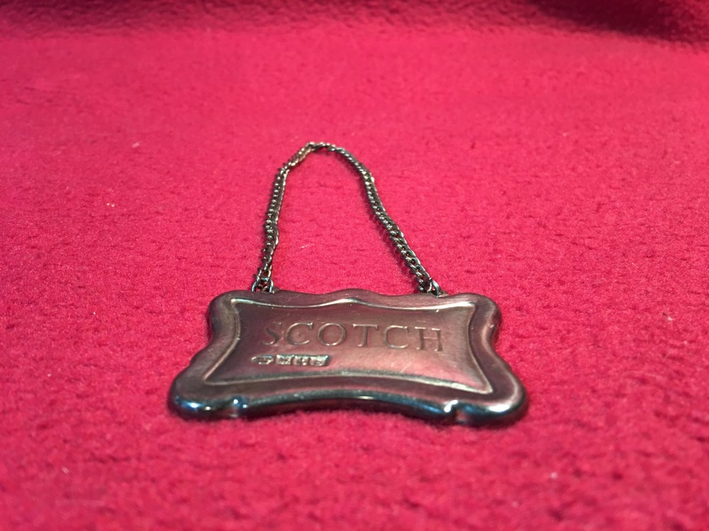 Vintage Pottery Barn Sterling Decanter Tag "Scotch"