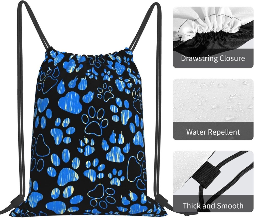 Paw Print Drawstring Gym Bag Backpack Foldable One Size, Dog