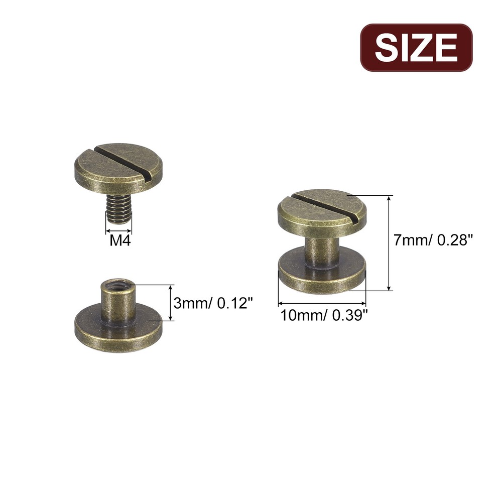 30Pack Brass Chicago Screws 3x10mm Post Nail Stud Rivets for Craft Bronze