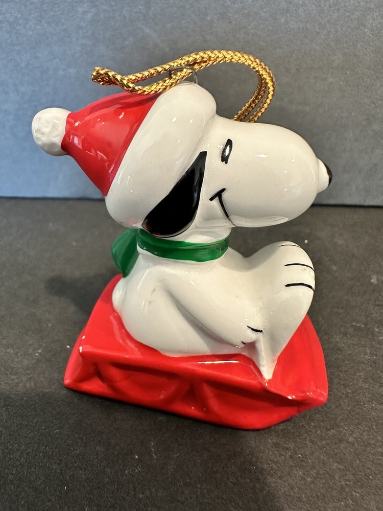 Ornament Christmas Peanuts Snoopy Sledding 1966 Vintage