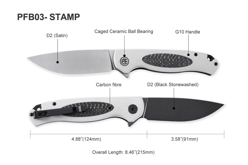 Petrified Fish PFB03 Stamp,D2 Satin/Stonewashed Blade,G10 Handle Folding knife