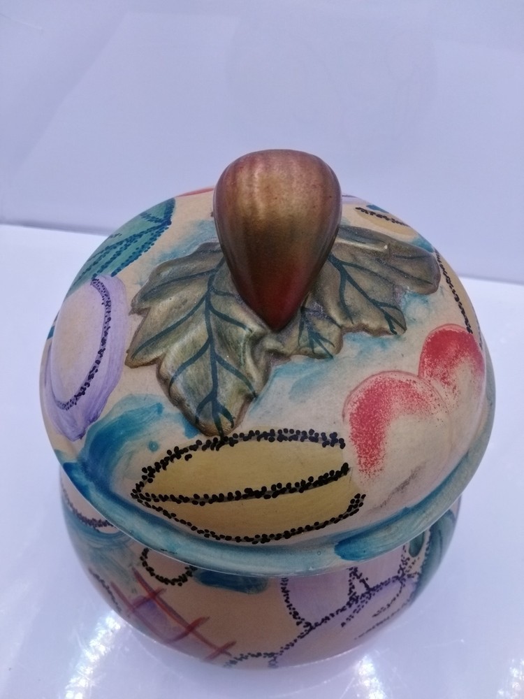 Fig Handle on Hand-Painted Dressing Table Container with Lid