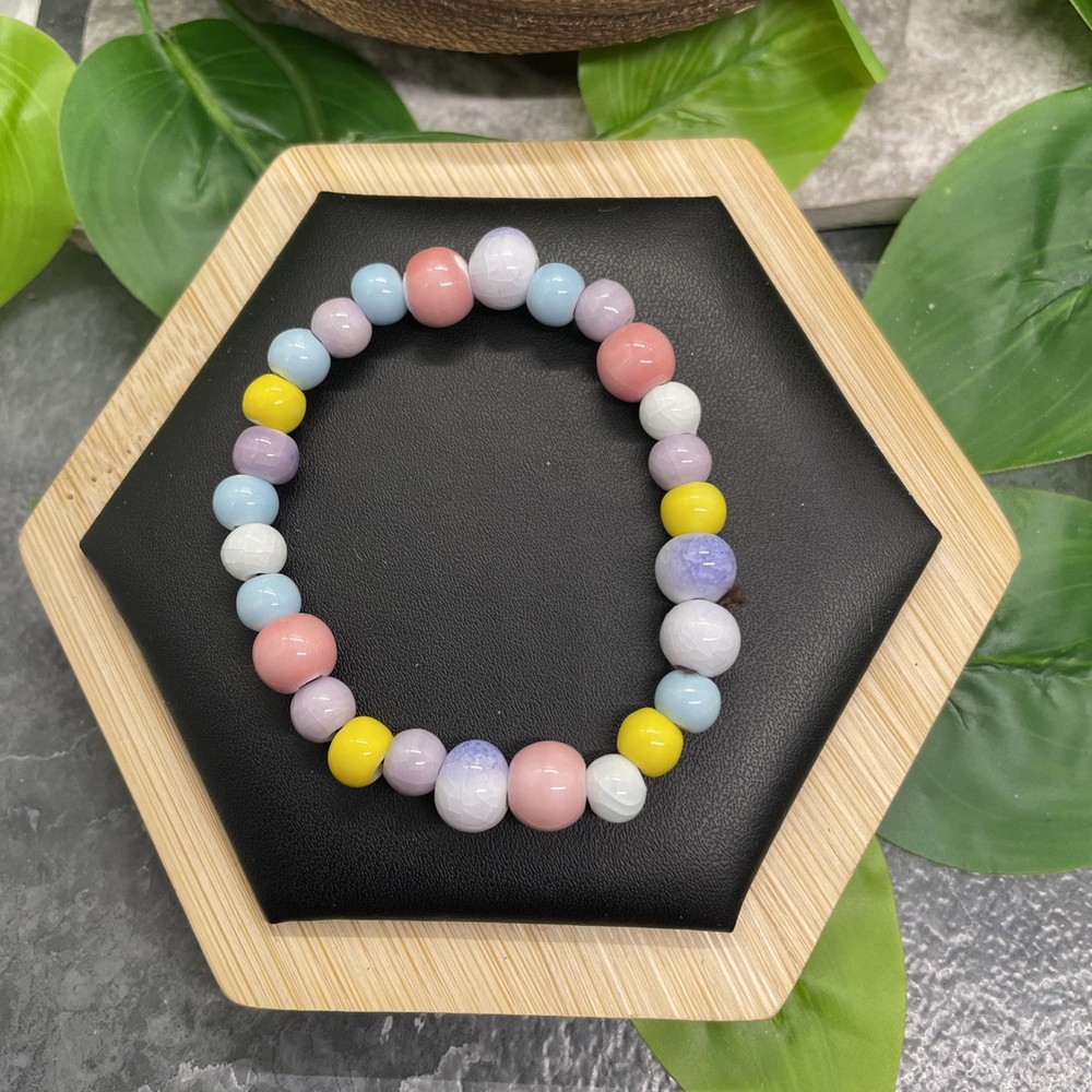 Handmade Ceramic Bead Beaded Stackable 5.5” Plus Stretch Bracelet New B31