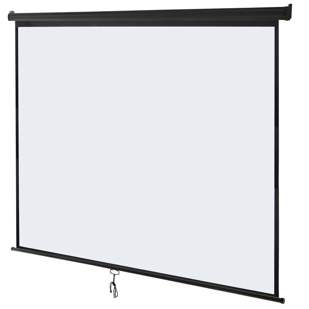 120'' Projection Screen 1:1 HD 4K Manual Pull Down Projector Screen Home Black