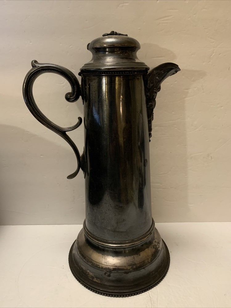 RARE Antique Rogers Bros MFG Co Silver plate Large Beer Stein, Serving Pitcher