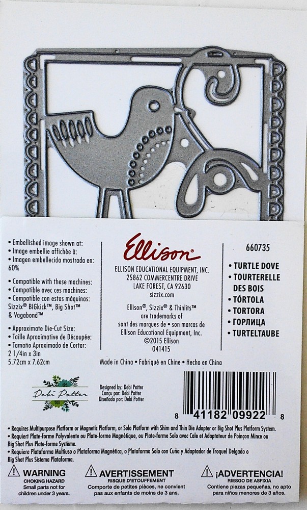 Sizzix Thinlits Turtle Dove Gift Tage Debi Potter New