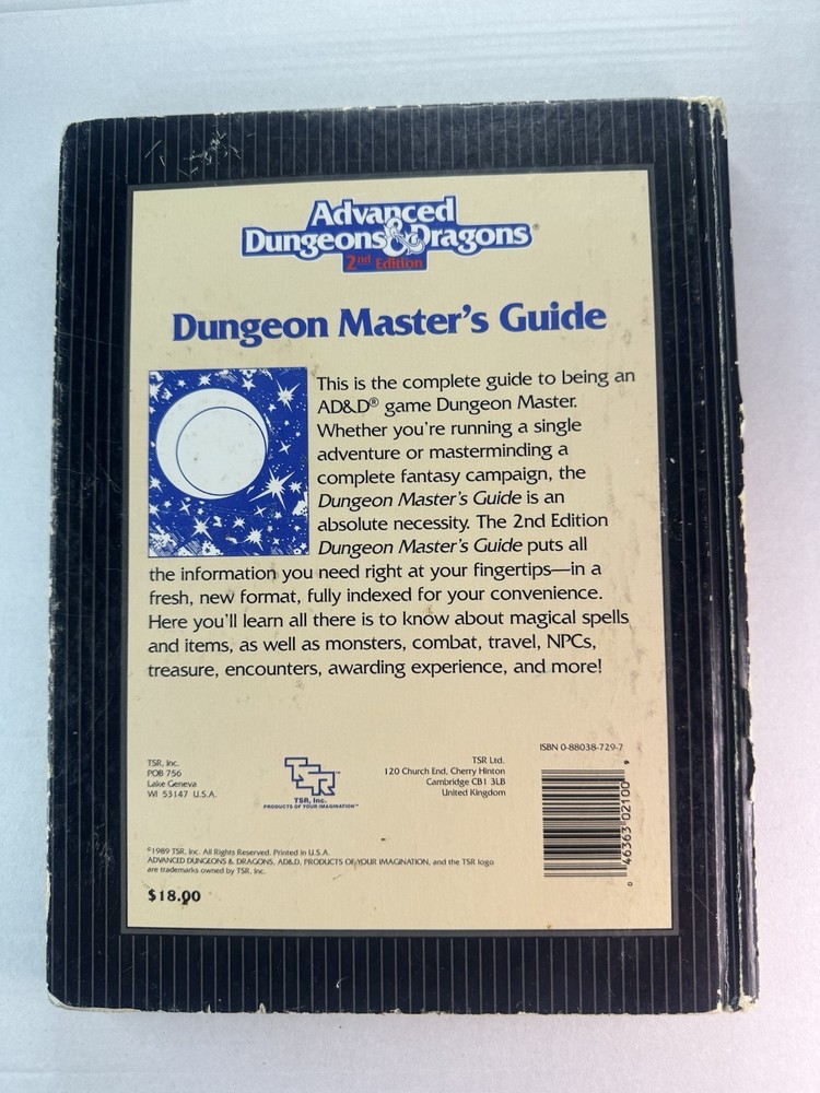 Advanced Dungeons & Dragons Dungeon Master's Guide 2nd Edition TSR 1989 RPG