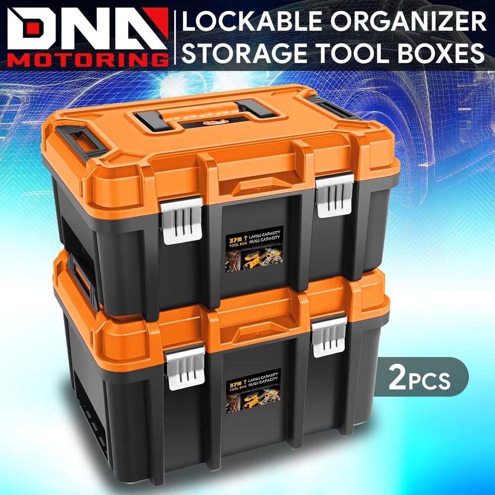 2X Garage Lockable Organizer Storage Portable Tool Box w/ Removable Tray Orange