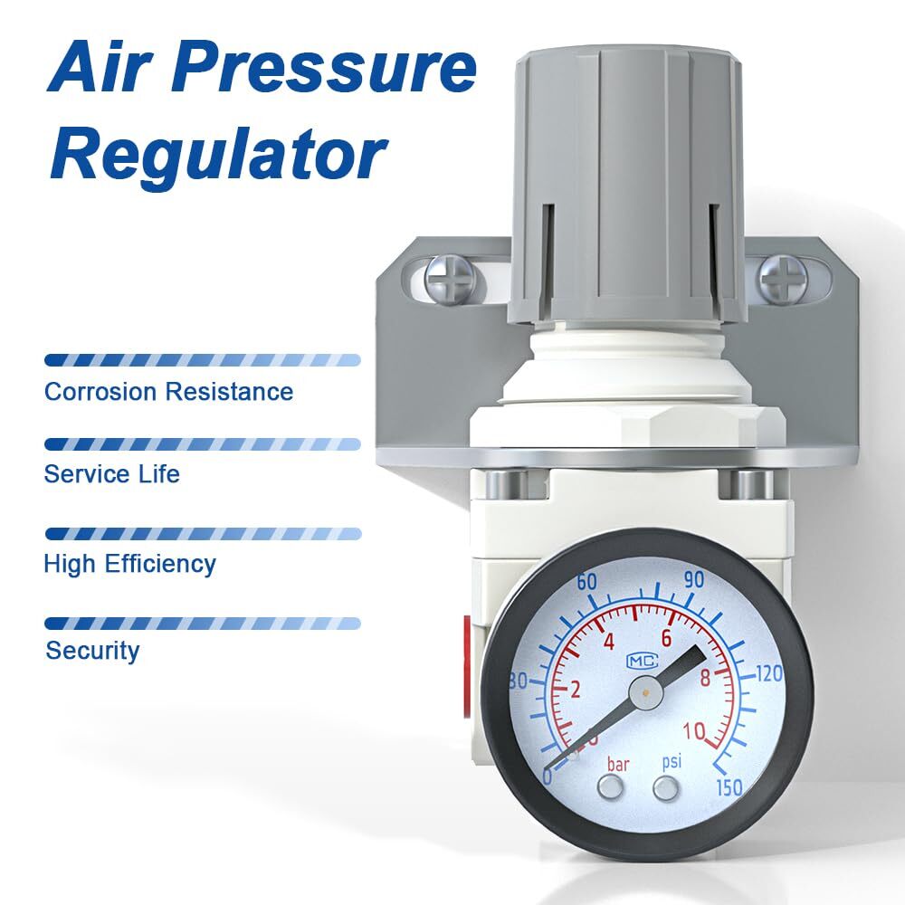 1/4" NPT Air Pressure RegulatorCompressed Air SystemMini Air Regulator AR2000...