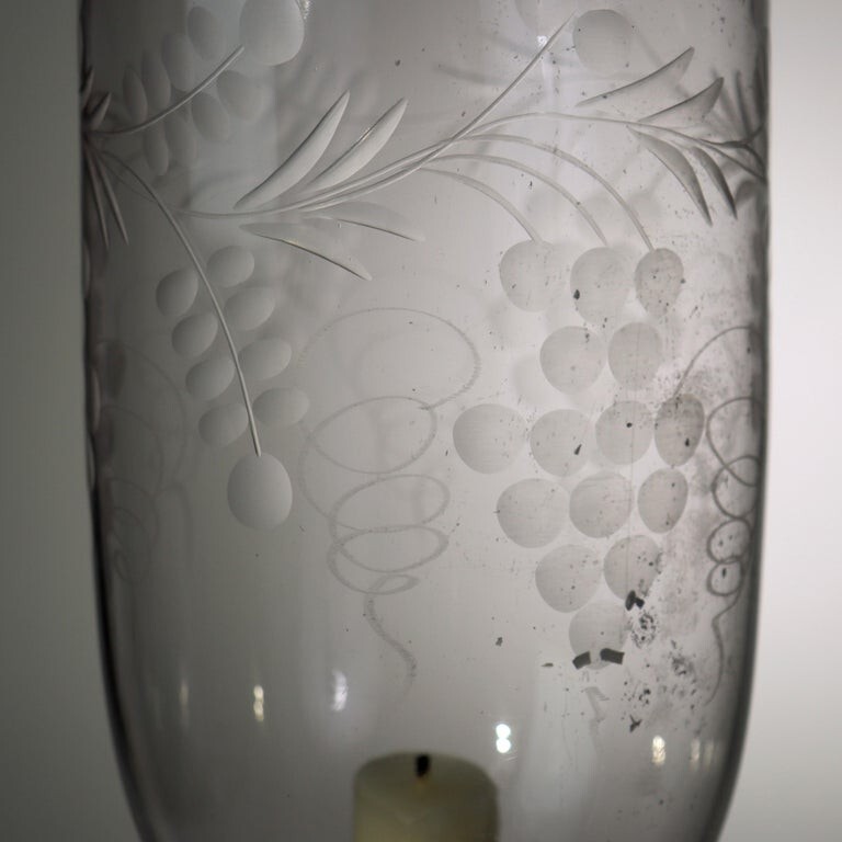 Embossed Silver Plate Candlestick with Grape & Leaf Etched Shade C1890