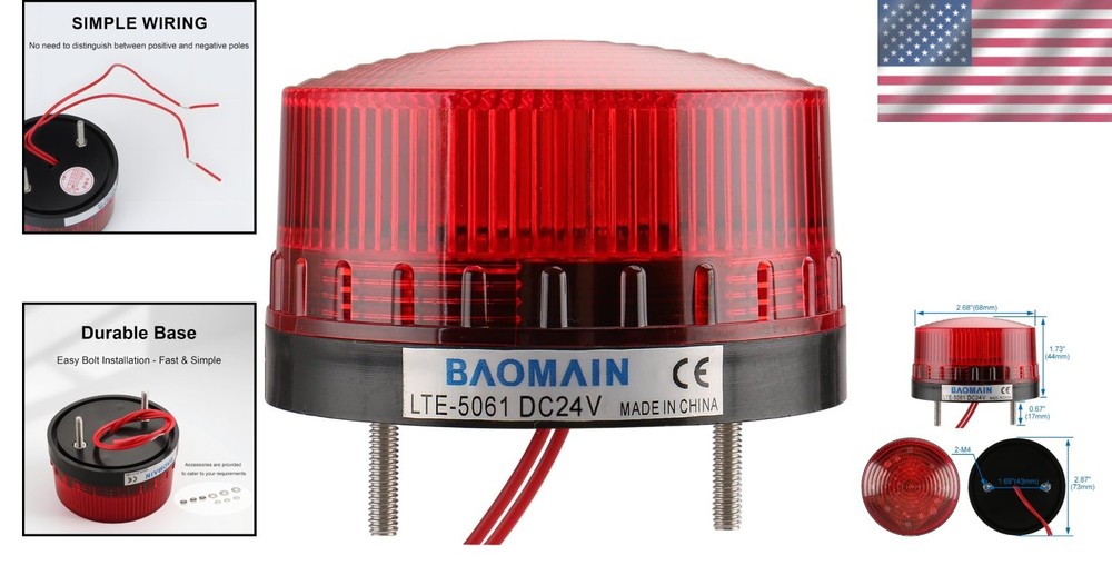 Durable Red Strobe Warning Light with 360-Degree Visibility for Construction Use