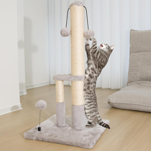 Dimaka Tall Cat Scratching Post, Double Lower Posts Extra Stable Grey