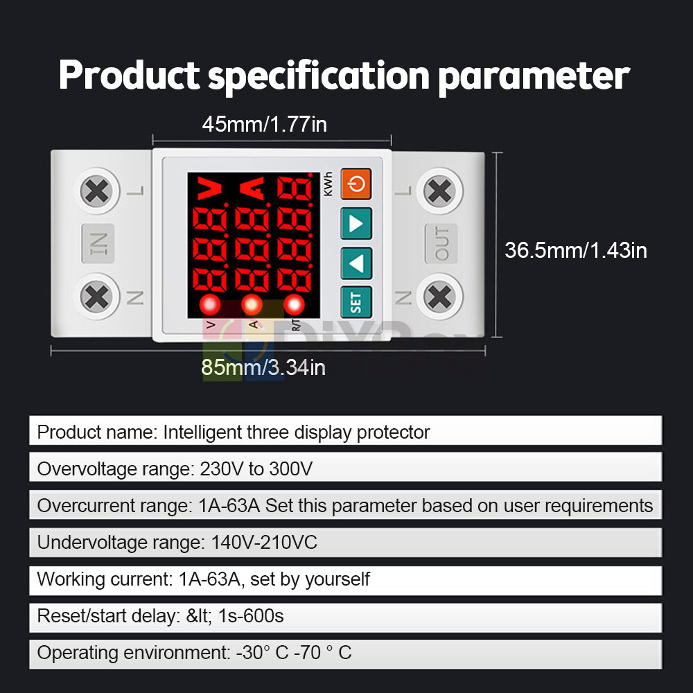 63A Digital Display Adjustable Over Under Current Voltage Protector Relay Meter