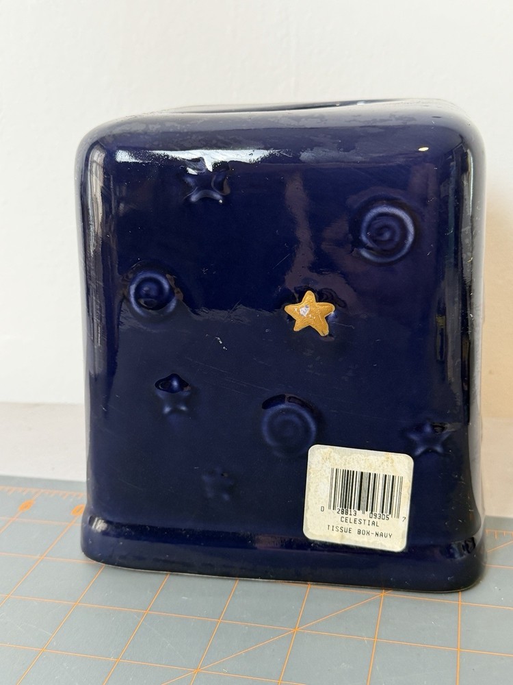 Blue Celestial Tissue Cover Holder Sun Stars Ceramic