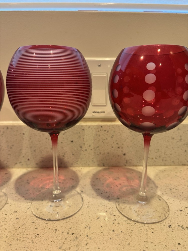 4 Mikasa Cheers Ruby Balloon Wine Glasses