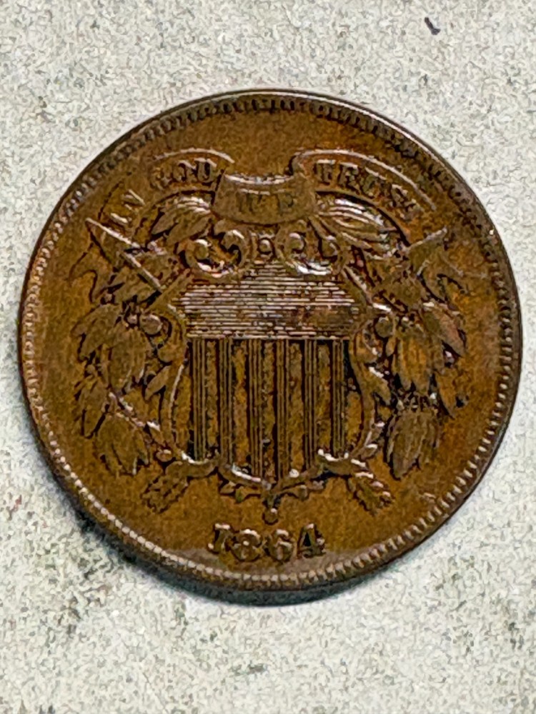 1864 Two Cent Piece Large Motto AU