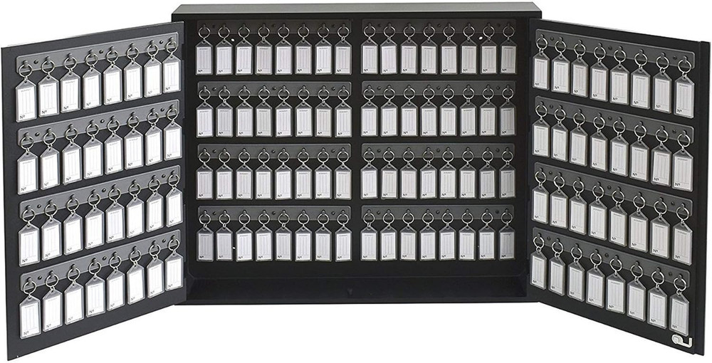 Secure 128-Key Wall Mount Organizer with Lock & Numbered Hooks - Black