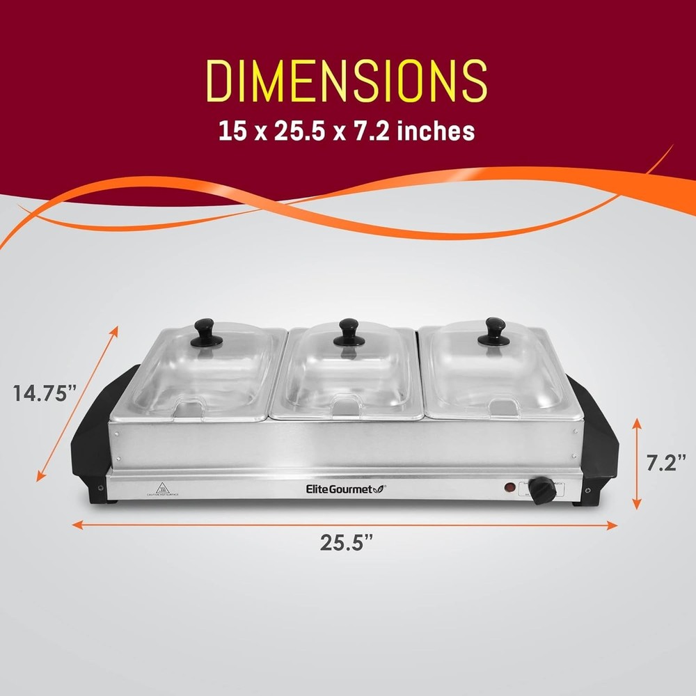 Buffet Server with Clear Lids & Temp Control - 3 Trays, Perfect for Holidays
