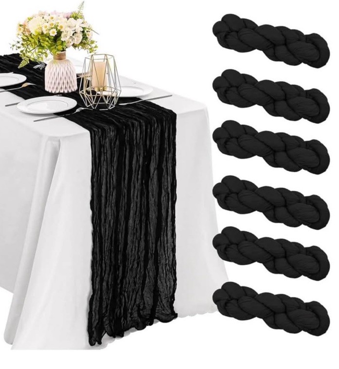 Black Muslin Table Runners 6ft 15 Count Wedding Table Runners