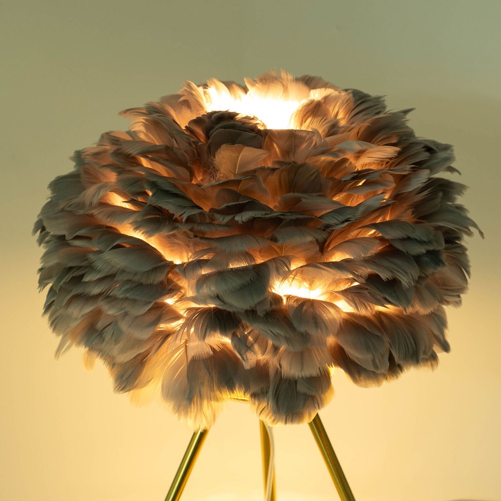Gray Feather Table Lamp Tripod Lamp, Feather Lamp, Table Light Hand Control