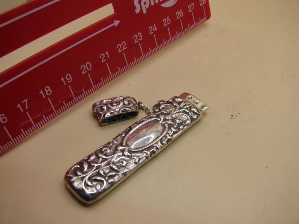 Vintage Repousse / Rococo Style Needle Case With Chain - Marked 925