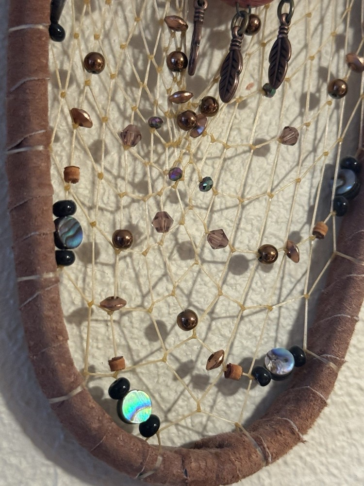 Handmade Fox Dreamcatcher Wall Hanging Abalone Copper Beads Boho Decor