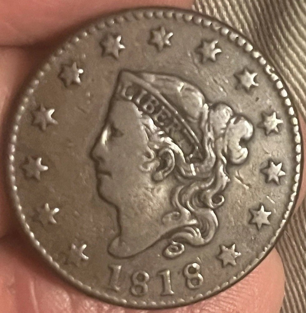 1818 Coronet head , large cent ,  Very fine, scarce