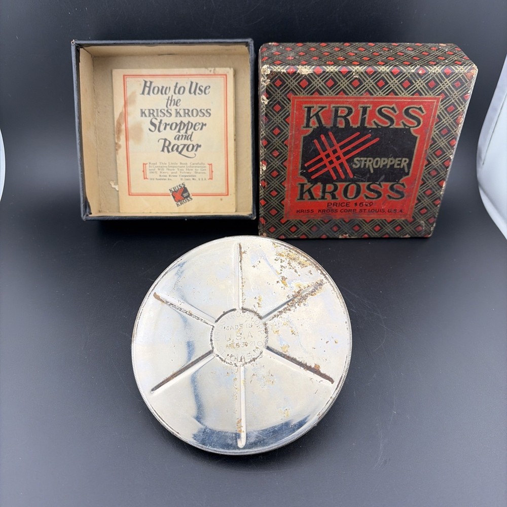 Vintage Chrome Kriss Kross Stropper Razor Blade Sharpener w/ Box & Instructions