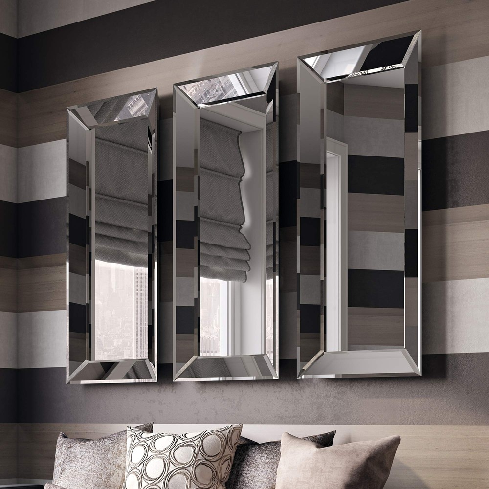 Howard Elliott Vogue Inward Rectangular Hanging Wall Mirror, Large Silver