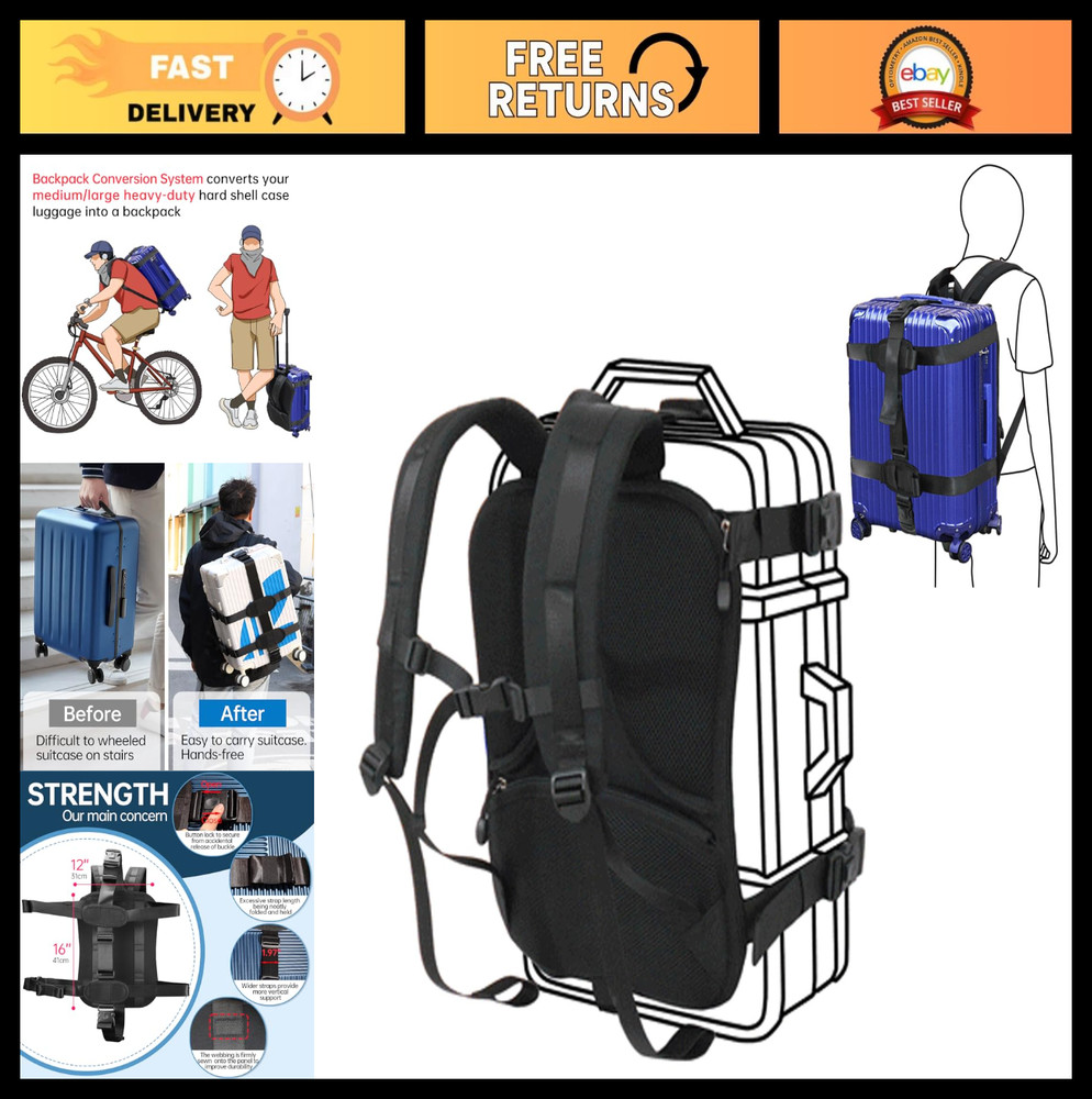 Heavy Duty Backpack Conversion Straps for Hard Shell Suitcase Luggage - Adjustab