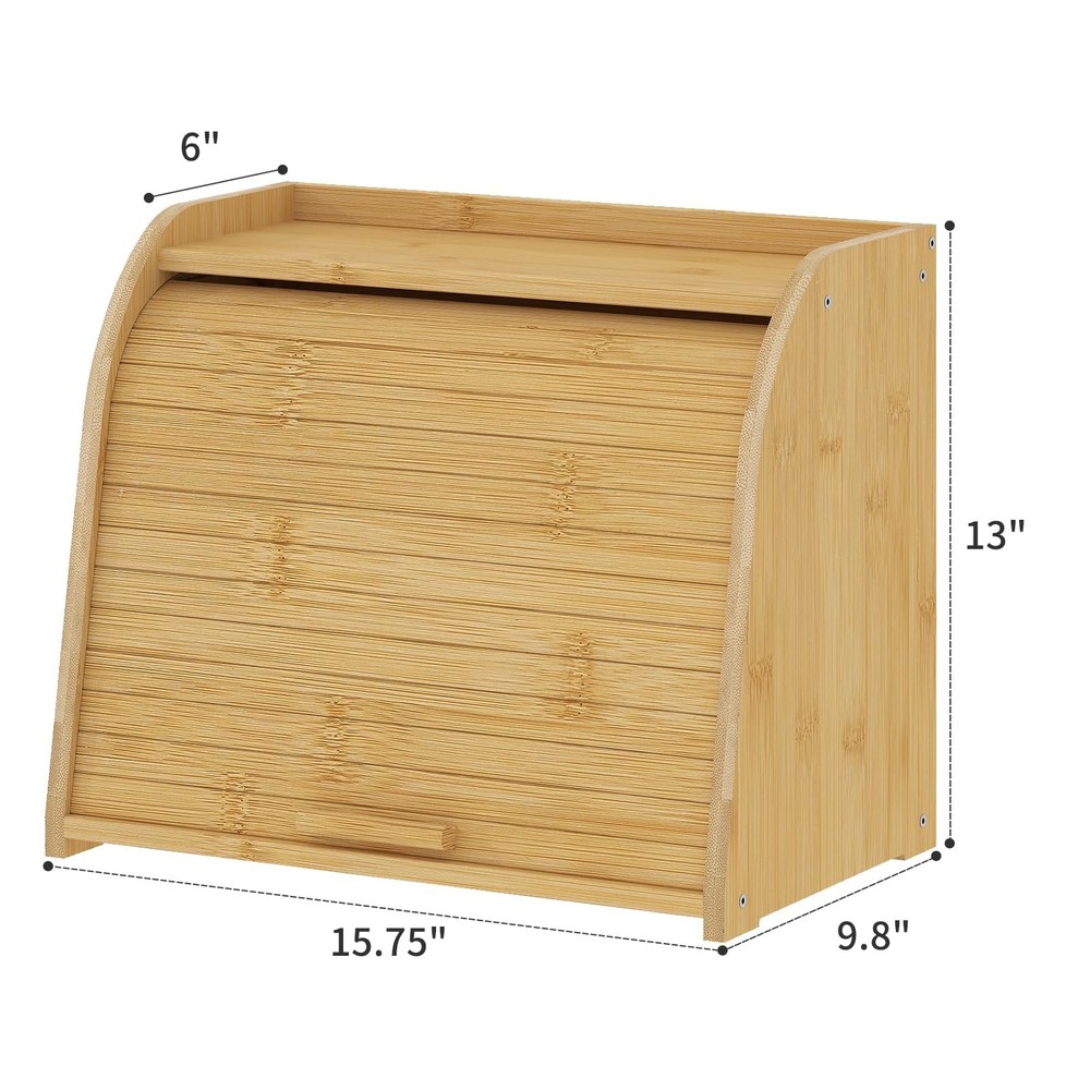 Bread Box for Kitchen Countertop, Bamboo Bread Storage, Double-Layer Roll-Top...
