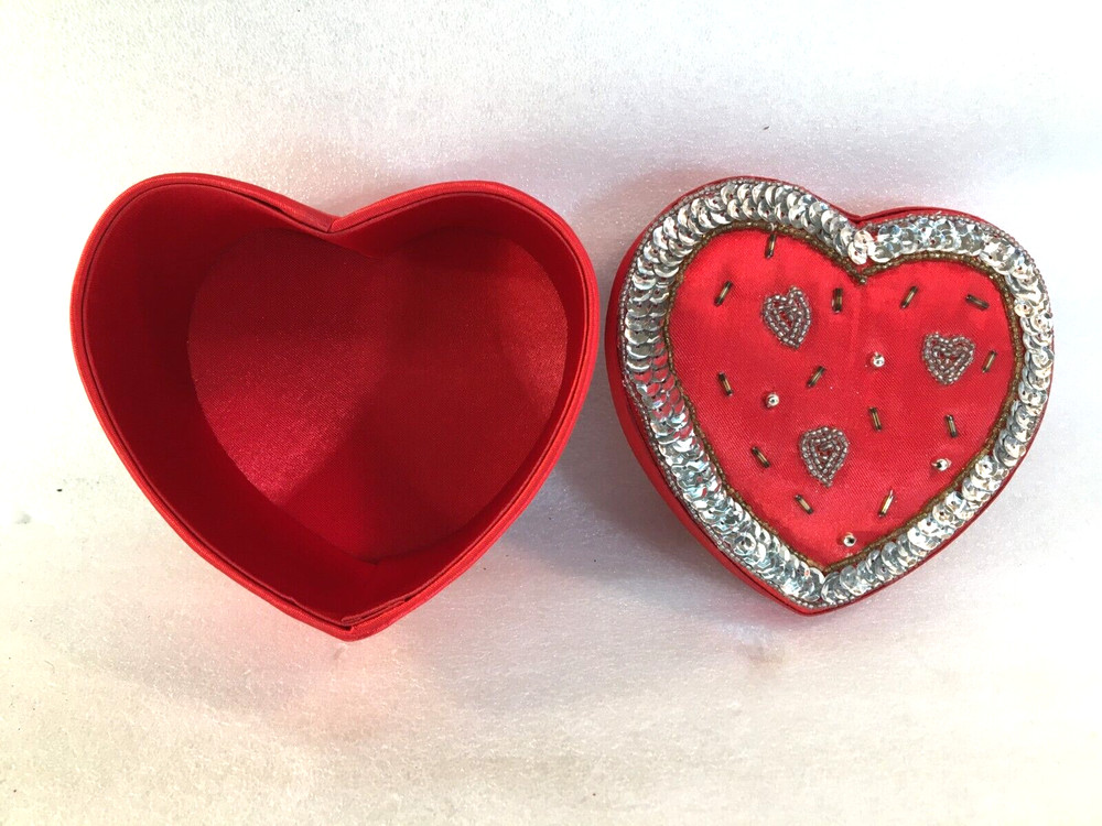 2 Heart Shaped Satin Gift Boxes Home Decorated