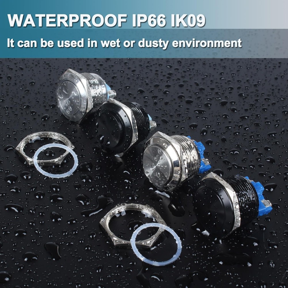 1pc 22mm Momentary Metal Waterproof Push Button Flat Head, Black