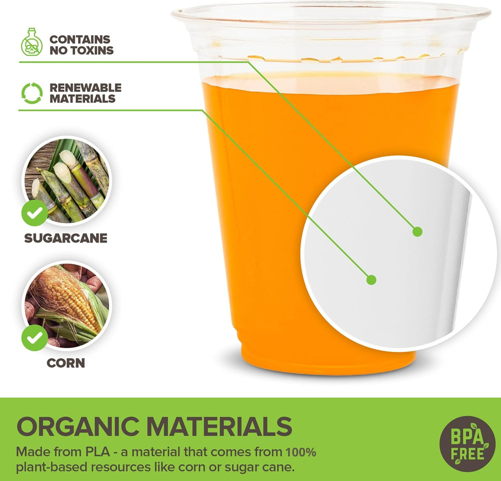 12 Oz Clear Commercially Compostable Cold Cups (100 Pack), Eco Party Cup, Enviro