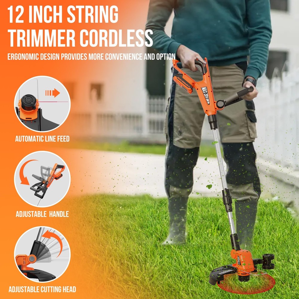 12 Inch 20V Cordless Weed Wacker with Automatic Line Feed, 2 in 1 String Trim...