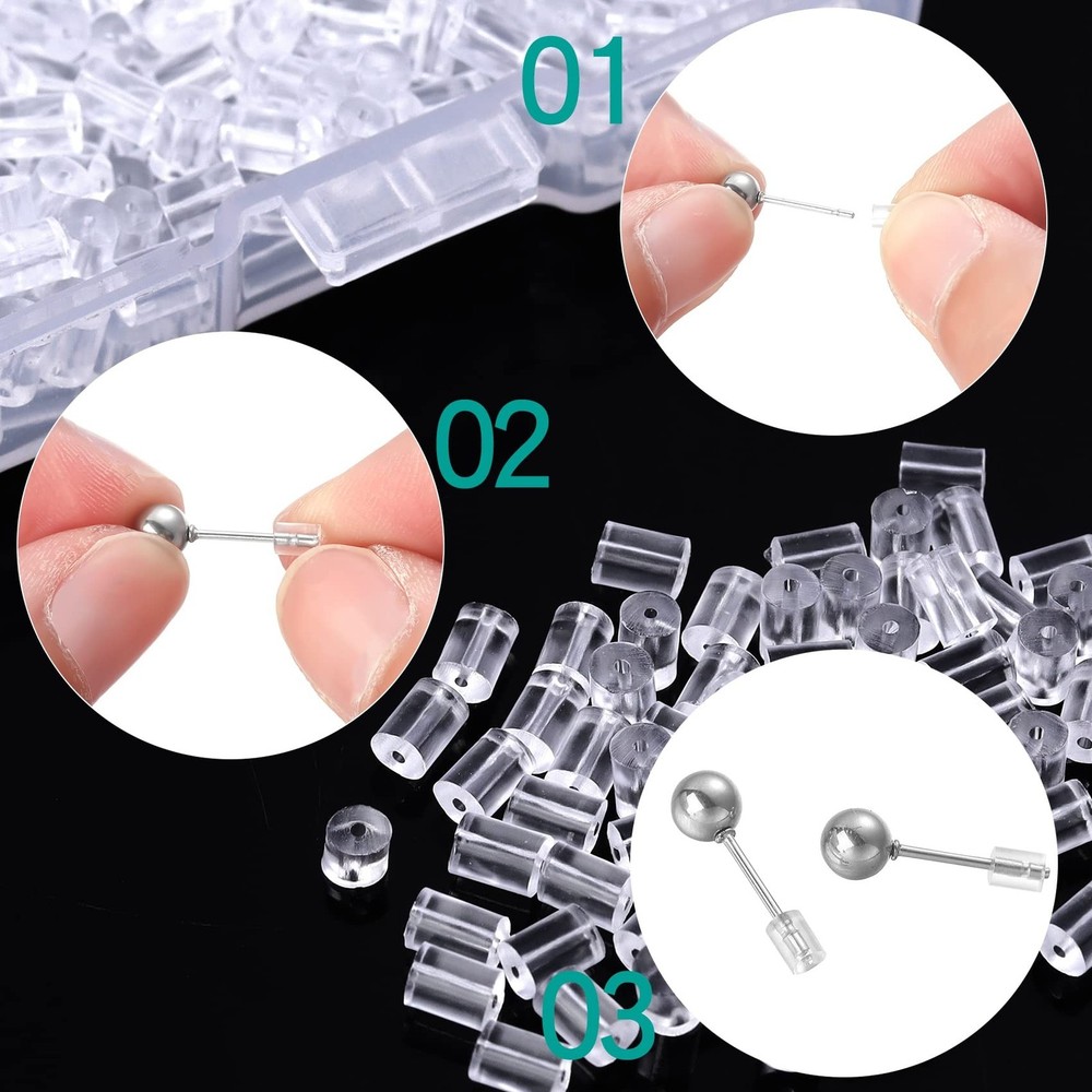 Forise 500Pcs Clear Silicone Earring Backs 3mm Hypoallergenic Rubber Column E...