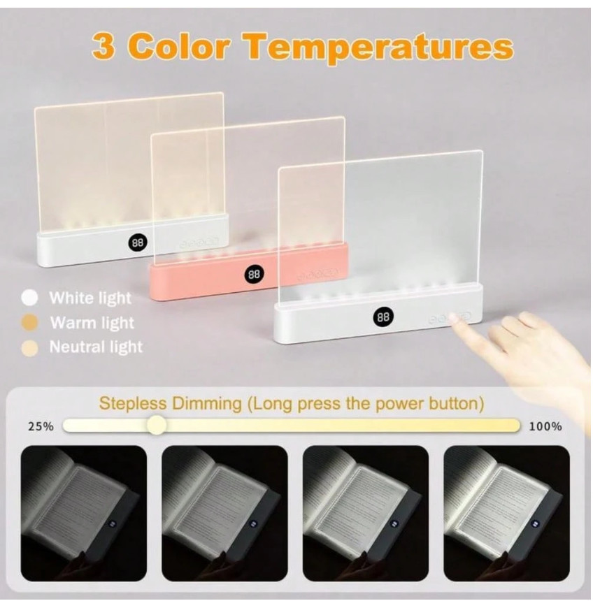 Book Light, Rechargeable Clear LED Flat Reading Light with 3 Colors Timer, D...