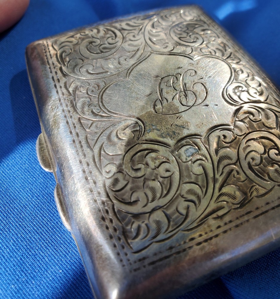 Rare Solid SILVER Hand Engraved Compartment Cigarette Vesta Case Monogram c1860