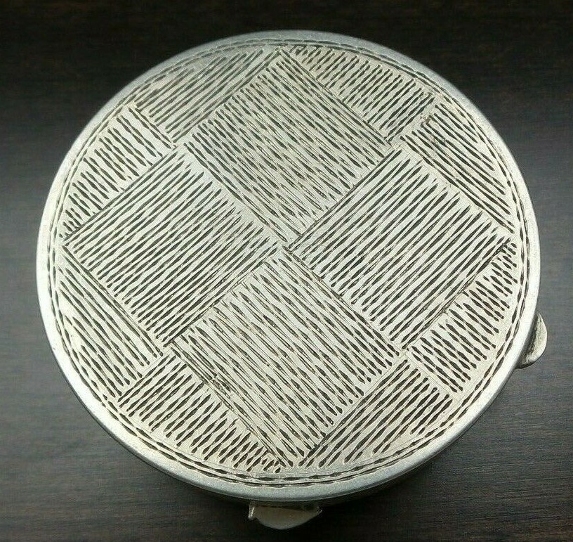 Antique 1920s Austrian 800 Silver Compact with Mirror and Flower Engravings