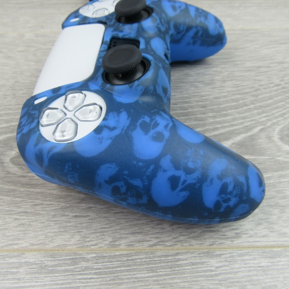 For PS5 Controller Grip Cover Silicone Blue Skulls Design Gaming Accessories