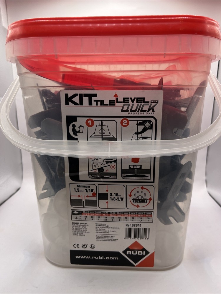 RUBI Tile Level Quick Kit. Includes 100 Straps, 100 Re-Usable Caps and 1 Quick
