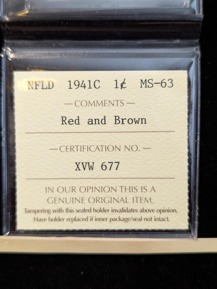 1941c, ICCS Graded, Newfoundland Small One Cent, **MS-63** XVW 677