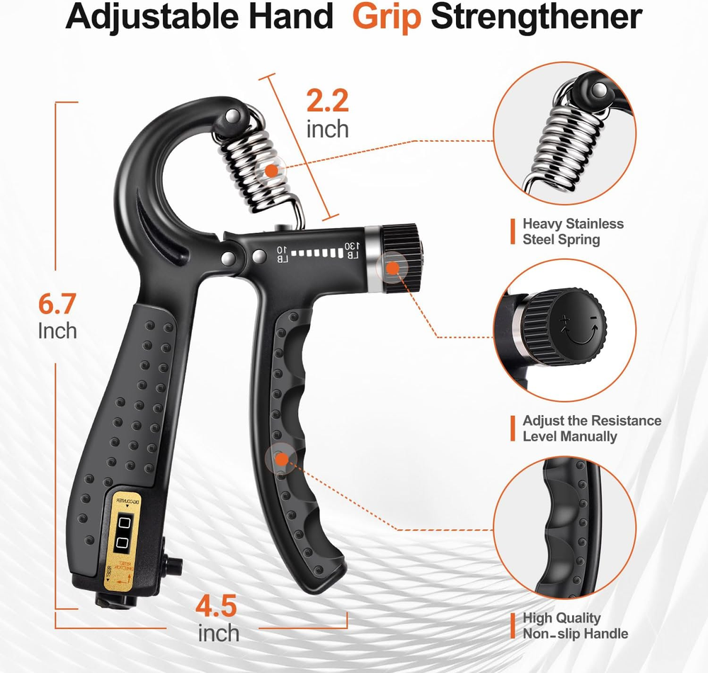 Grip Strength Trainer Kit (5 Pack) , Adjustable Resistance Hand Gripper, Finger