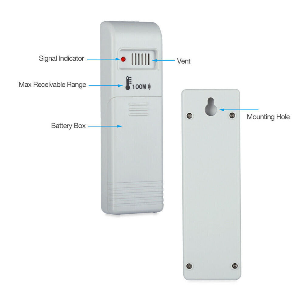 Digital Thermometer Clock Indoor/Outdoor Wireless Temperature Meter Transmitter