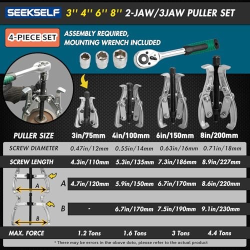 3" 4" 6" 8" Gear Puller Set, 2-Jaw/3-Jaw Bearing Puller Kit with Torque