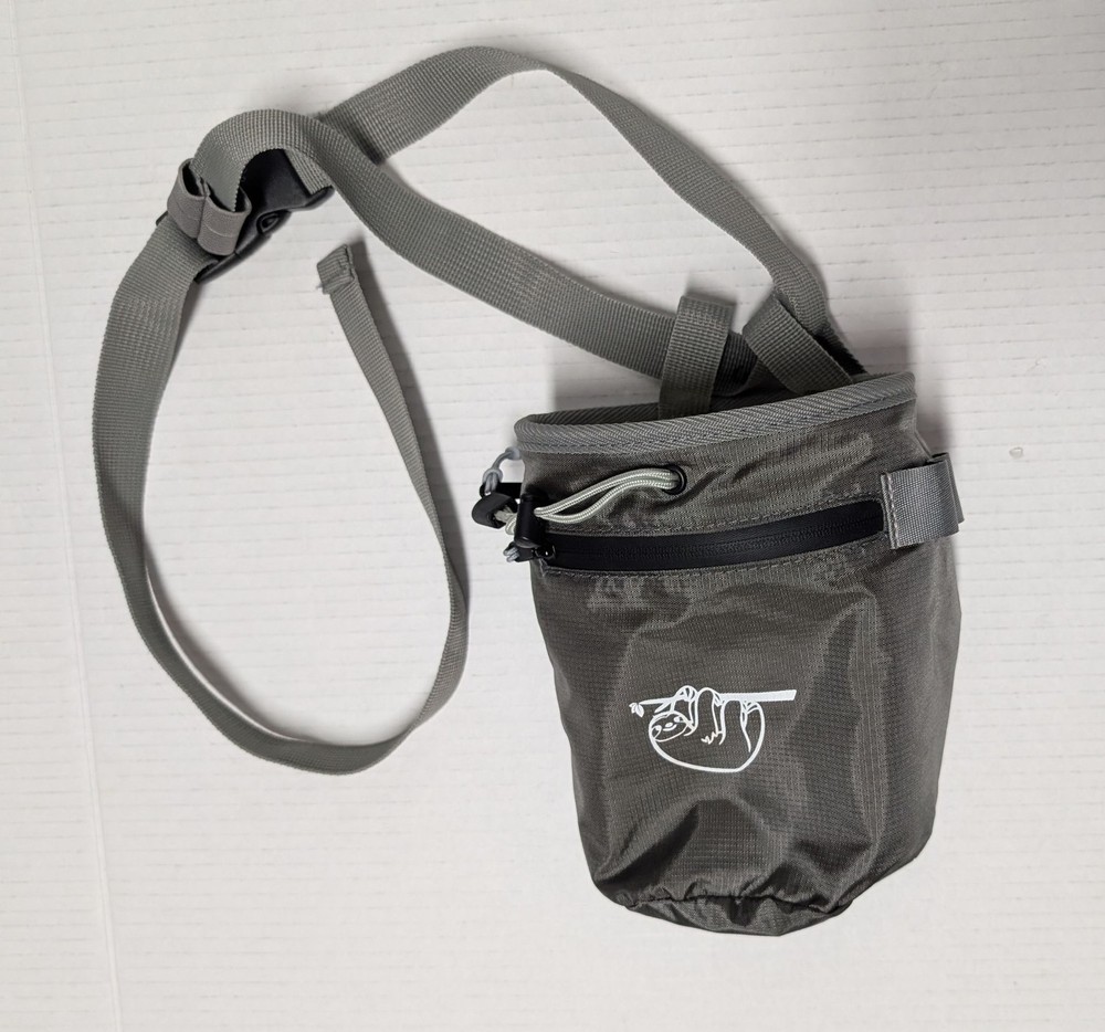 Climbing Chalk Bag Gray Drawstring Padded Fleece Liner Adjustable Shoulder Strap