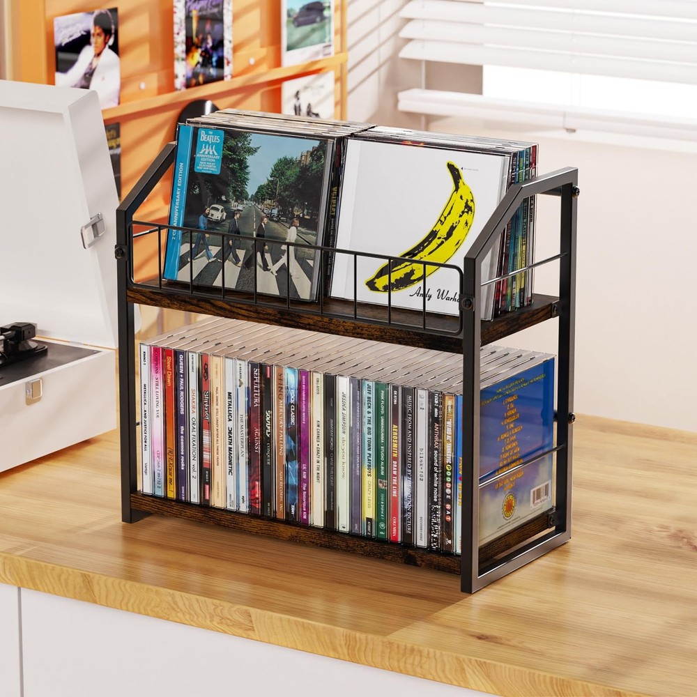 2-Tier CD Holder, CD Storage Shelf for Display, CD Organizer with Dispay Top ...